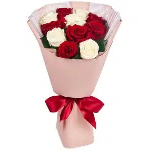 12 Red Roses with White Bouquet