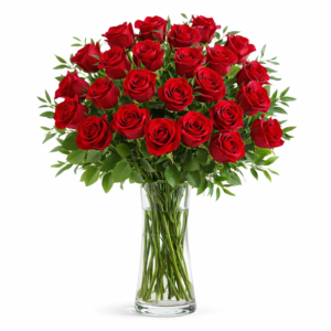 24 red rose in a clear vase