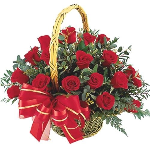 Two dozen roses basket arrangement