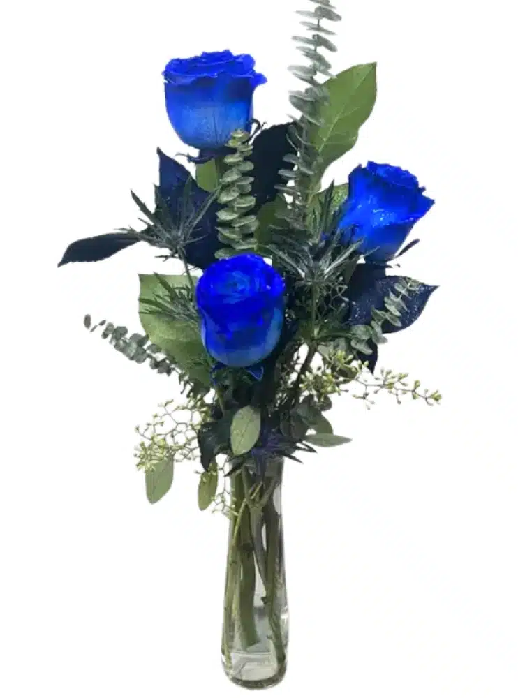 3 Imported Blue Rose In Vase