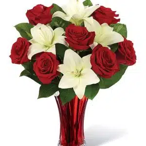 Red rose with White Lilies