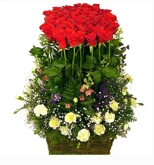 100 Red Rose Basket