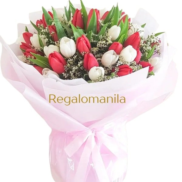 Elegant White & Red Tulip Bouquet