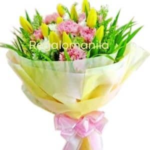Yellow Tulip N Carnation Bouquet