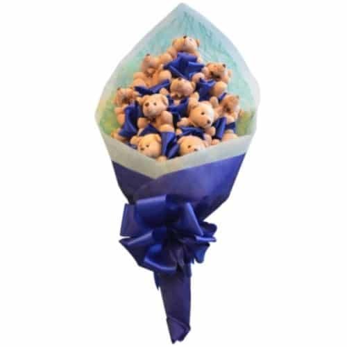 12 pc Blue Themed Bear Bouquet