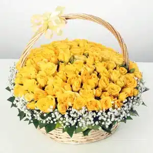 100 Yellow Roses in Basket