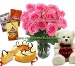 Rose in Vase with Combo Pack Collection