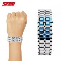 SKMEI 8061 Blue LED Alloy Watch - Silver
