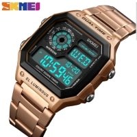 SKMEI 1335 Men's Waterproof Square Digital Chronograph Watch with EL Backlit - Gold