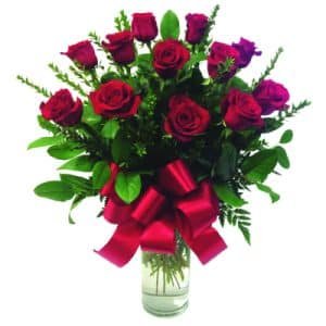 One Dozen Red Long Stem Roses in a Vase