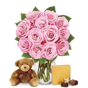 Gorgeous Pink Roses with chocolate