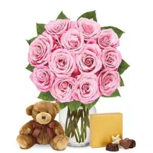 Gorgeous Pink Roses with chocolate