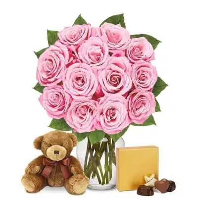 Gorgeous Pink Roses with chocolate