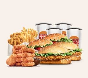 Burger King X-tra Long Chicken Jr. & Flame-Grilled Cheeseburger King Feast for 4 with Regular Sides & Drinks