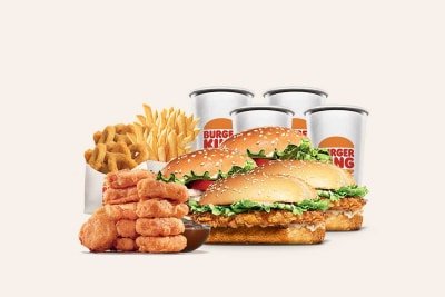 Burger King X-tra Long Chicken Jr. & Flame-Grilled Cheeseburger King Feast for 4 with Regular Sides & Drinks