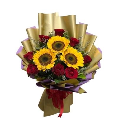 Red Rose and Sunflower Bouquet