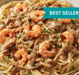 Black Pepper Shrimp on Garlic Cream Spaghetti