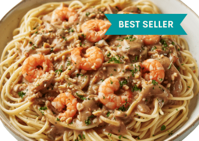 Black Pepper Shrimp on Garlic Cream Spaghetti