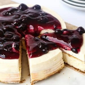 Baked & Frozen Blueberry Cheesecake