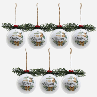 7 pcs. Printed Glossy Christmas Balls in Gift Box