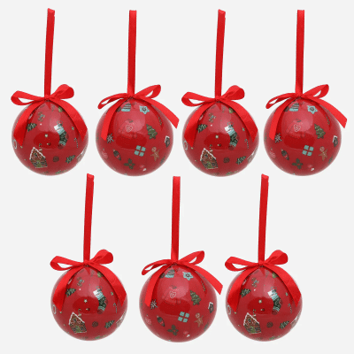 7pcs. Printed Glossy Christmas Balls in Gift Box - Red/Green