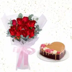 12 Red Roses Bouquet & Goldilocks Valentine Cake