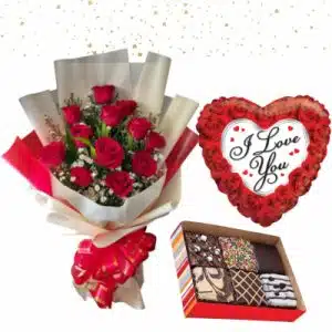 12 Red Roses w/Fudgy Brownies & Balloon