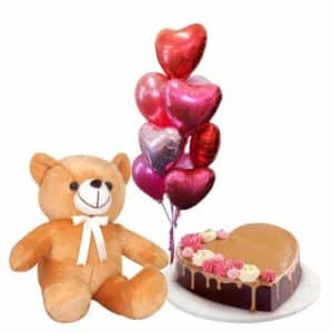 Teddy Bear w/Goldilocks Valentine Cake and Heart Balloon