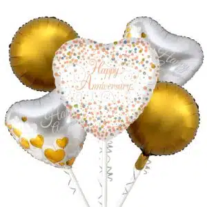 Silver,White & Gold - Happy Anniversary Balloon