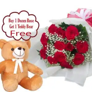 Red Rose With Free Brown Teddy Bear
