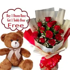 Red Rose Bouquet With Free Teddy Bear