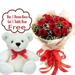 Rose Bouquet With Free Teddy Bear