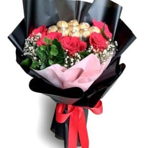 6 Red Roses and 8pcs Ferrero Rocher