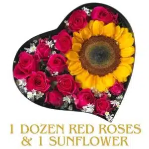 Roses & Sunflower in a Heart Box