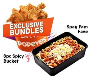 8 PC Spicy Chicken Bucket + Spag Fam Fave Bundle