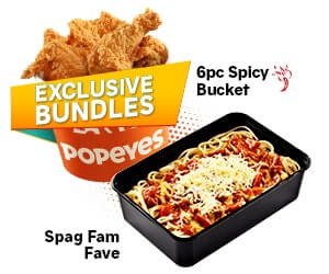 6 PC Spicy Chicken Bucket + Spag Fam Fave Bundle