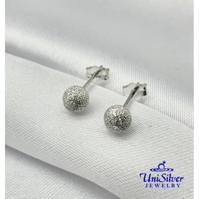 Sanblasted Finish Ball Earring Stud (LE420)