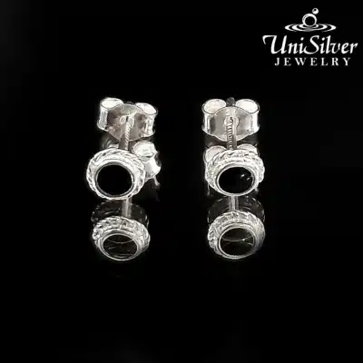 Round Black Enamel Earring Stud (ES294-3001)