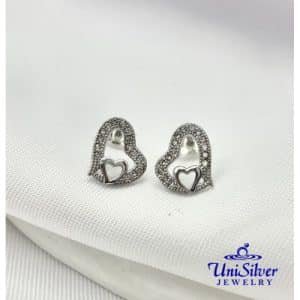 Asymmetrical Double Heart Earring Stud (ESM01-1001)