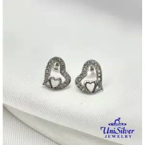 Asymmetrical Double Heart Earring Stud (ESM01-1001)