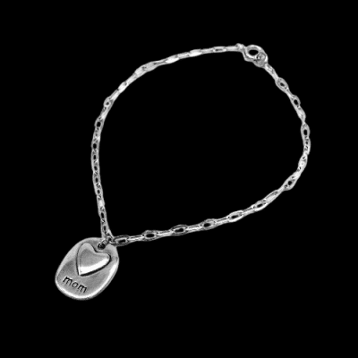 Mom and Cut-Out Heart Charm in Cheval Chain Bracelet
