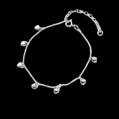 Figaro Chain Bracelet with 7 Small Dangling Heart