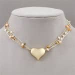 Multi-Strand Two-Tone Pearl Heart Necklace