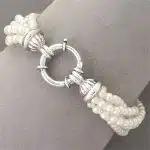 Sterling Silver 4  Strand Cultured Pearl Bracelet