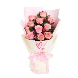 12 Pink Stem Roses w/ Fillers