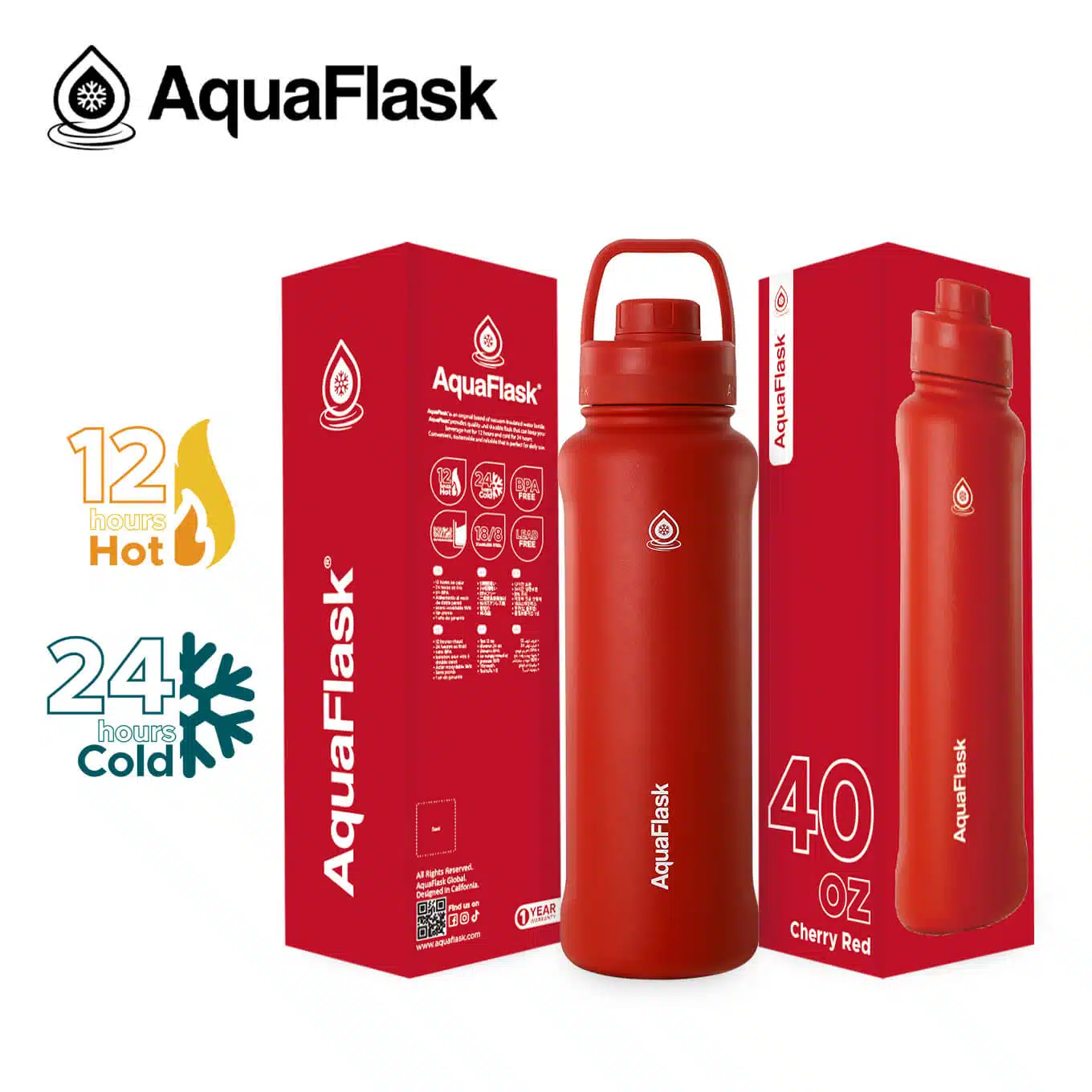 The All New Aquaflask Bottle (40oz) Cherry Red