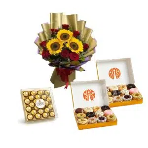 Elegant Trio Surprise: Roses, JCO Donuts and Ferrero Delight