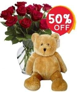 Red rose with teddy
