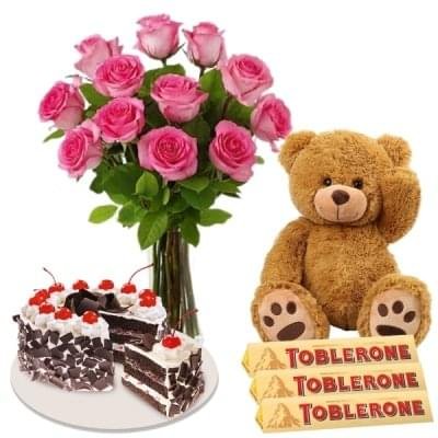 Combo Pink Roses in A Vase